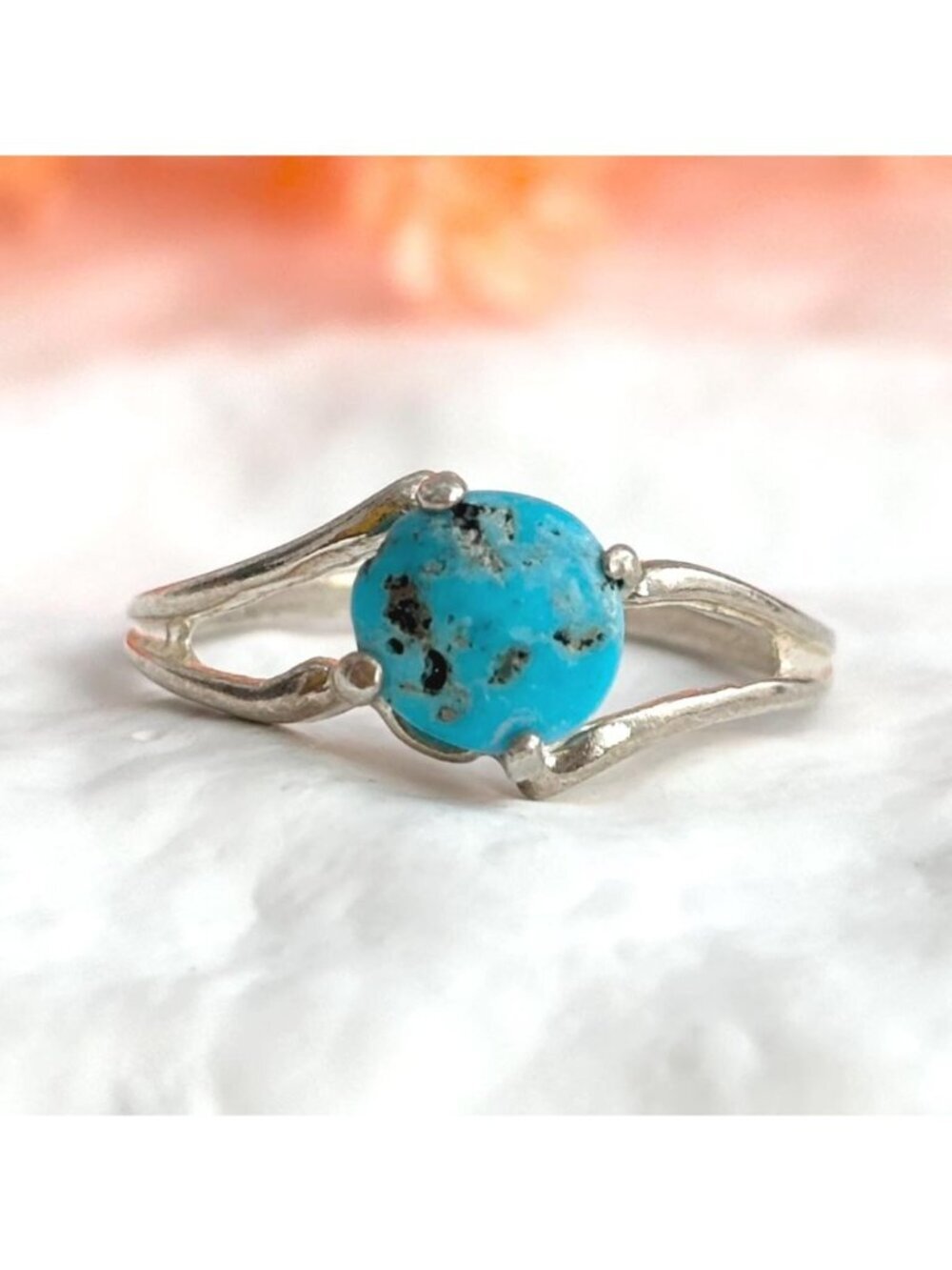 Natural Turquoise Stone Split Southwest Sterling Silver 925 Vintage Ring - sz 5